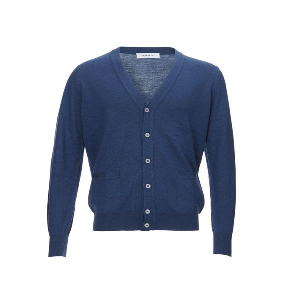 Gran Sasso Elegant Blue Wool Cardigan with Men's Pockets
